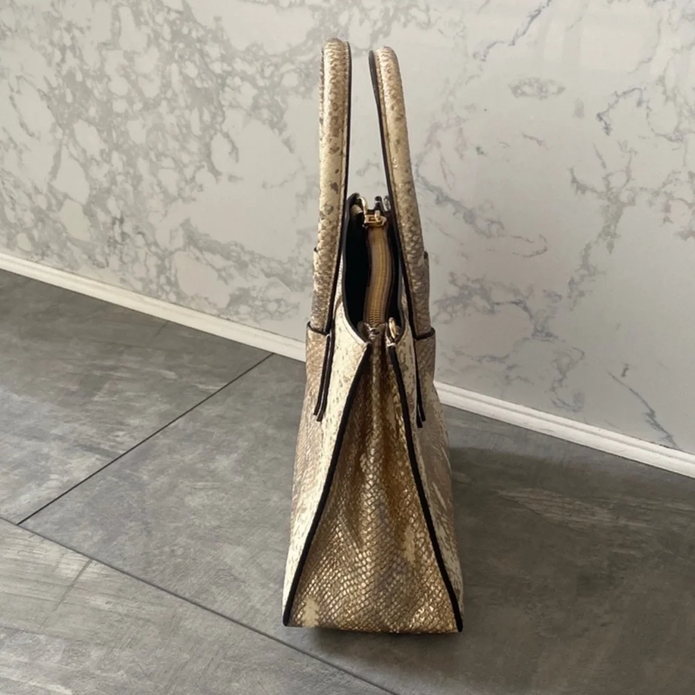 Michael Kors Beige/Gold Python Embossed Leather Small Mercer Tote EUC